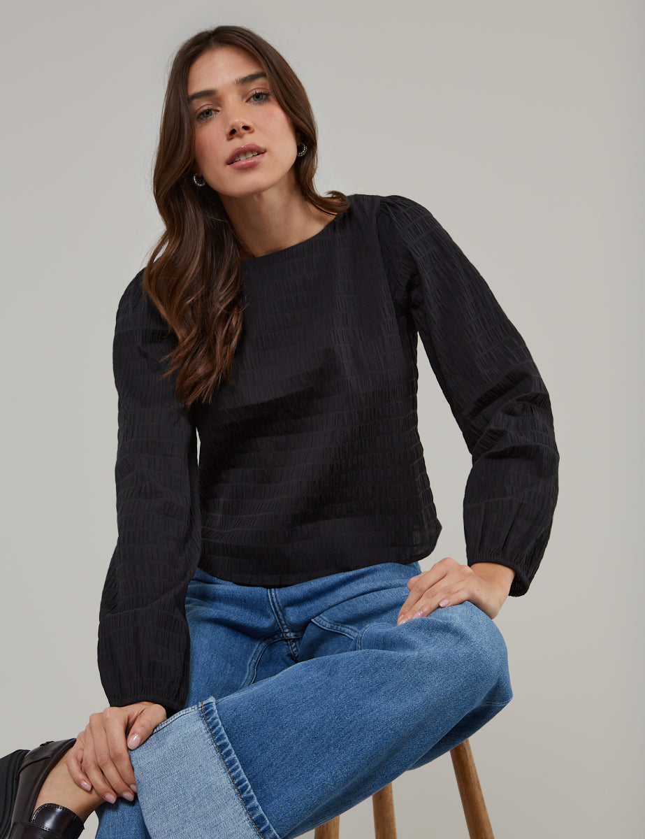 Black Textured Blouse