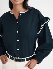Black Contrast Trim Blouse