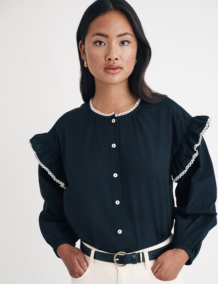 Black Contrast Trim Blouse