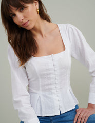 White Seersucker Button Down Blouse