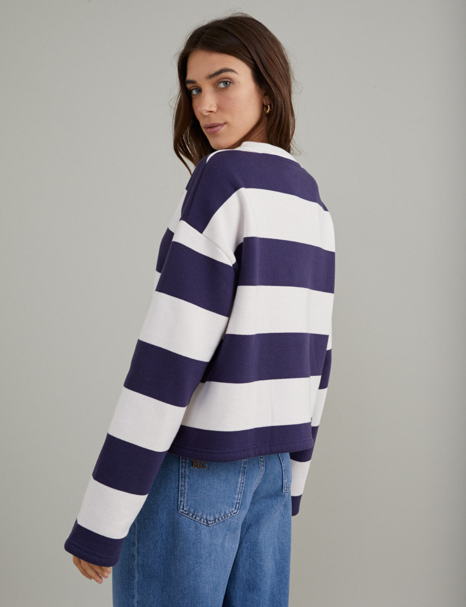 Navy and White Striped Boxy Sweatshirt