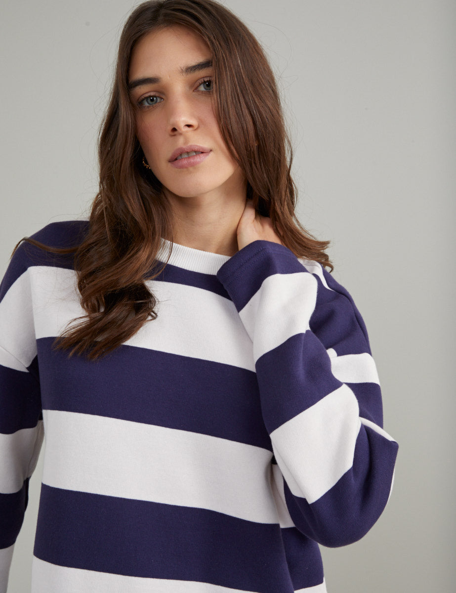 Navy and White Striped Boxy Sweatshirt