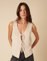 Cream Tie Front Knitted Waistcoat