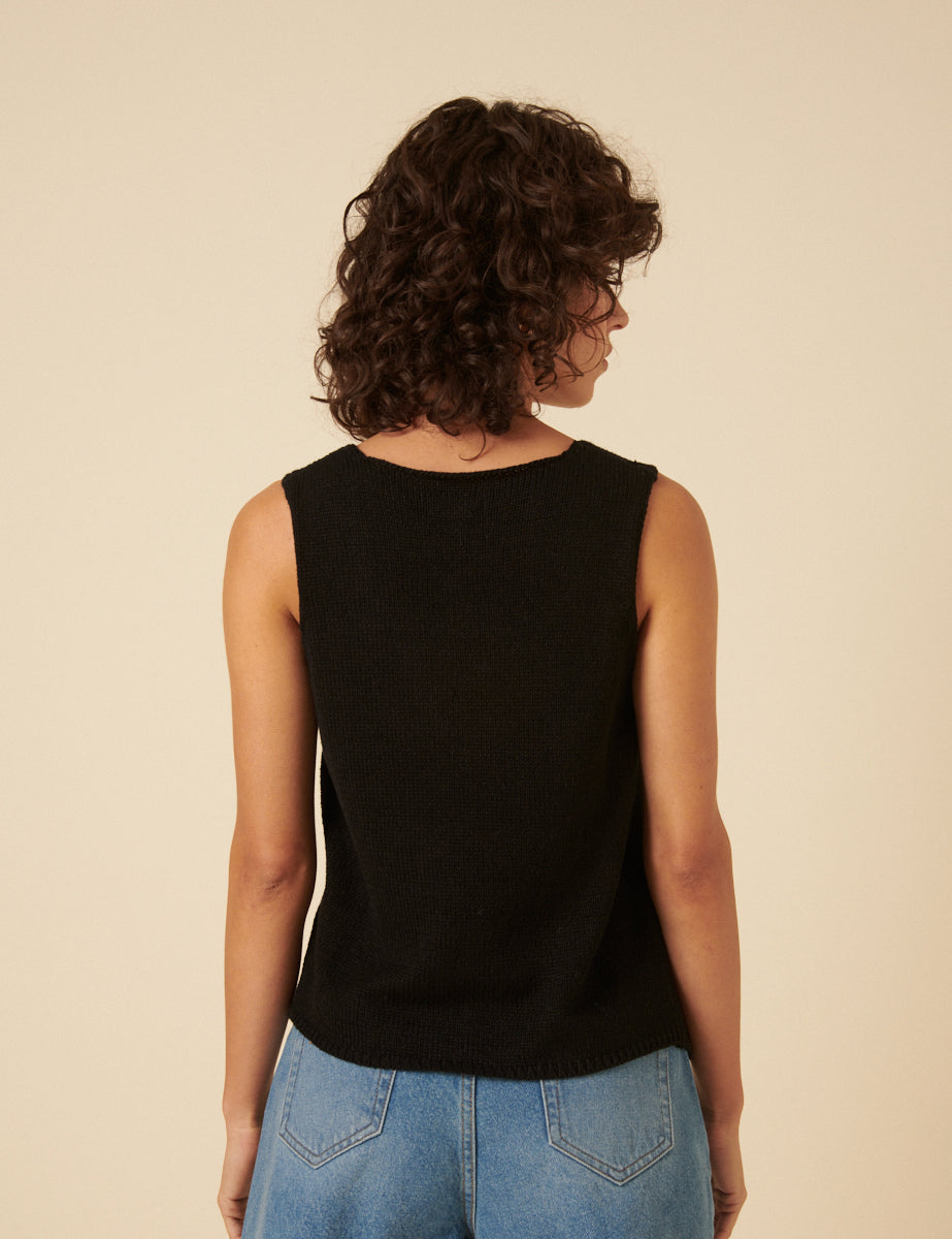 Black Tie Front Knitted Waistcoat