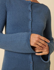 Blue Slash Neck Knitted Cardigan