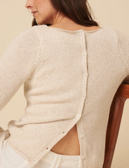 Cream Slash Neck Knitted Cardigan