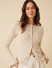 Cream Slash Neck Knitted Cardigan