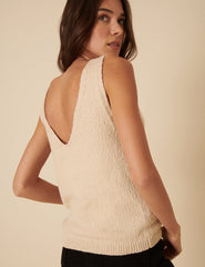 Cream Slash Neck Sleeveless Knitted Vest