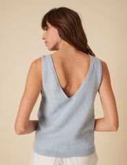 Blue Slash Neck Sleeveless Knitted Vest