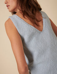Blue Slash Neck Sleeveless Knitted Vest