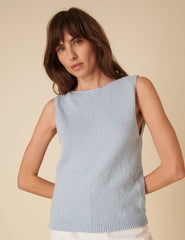 Blue Slash Neck Sleeveless Knitted Vest