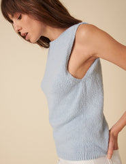 Blue Slash Neck Sleeveless Knitted Vest