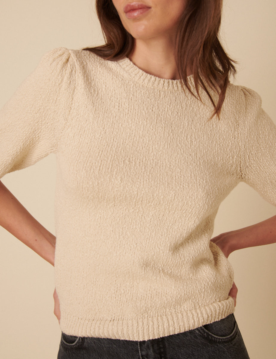 Cream Knitted T-Shirt