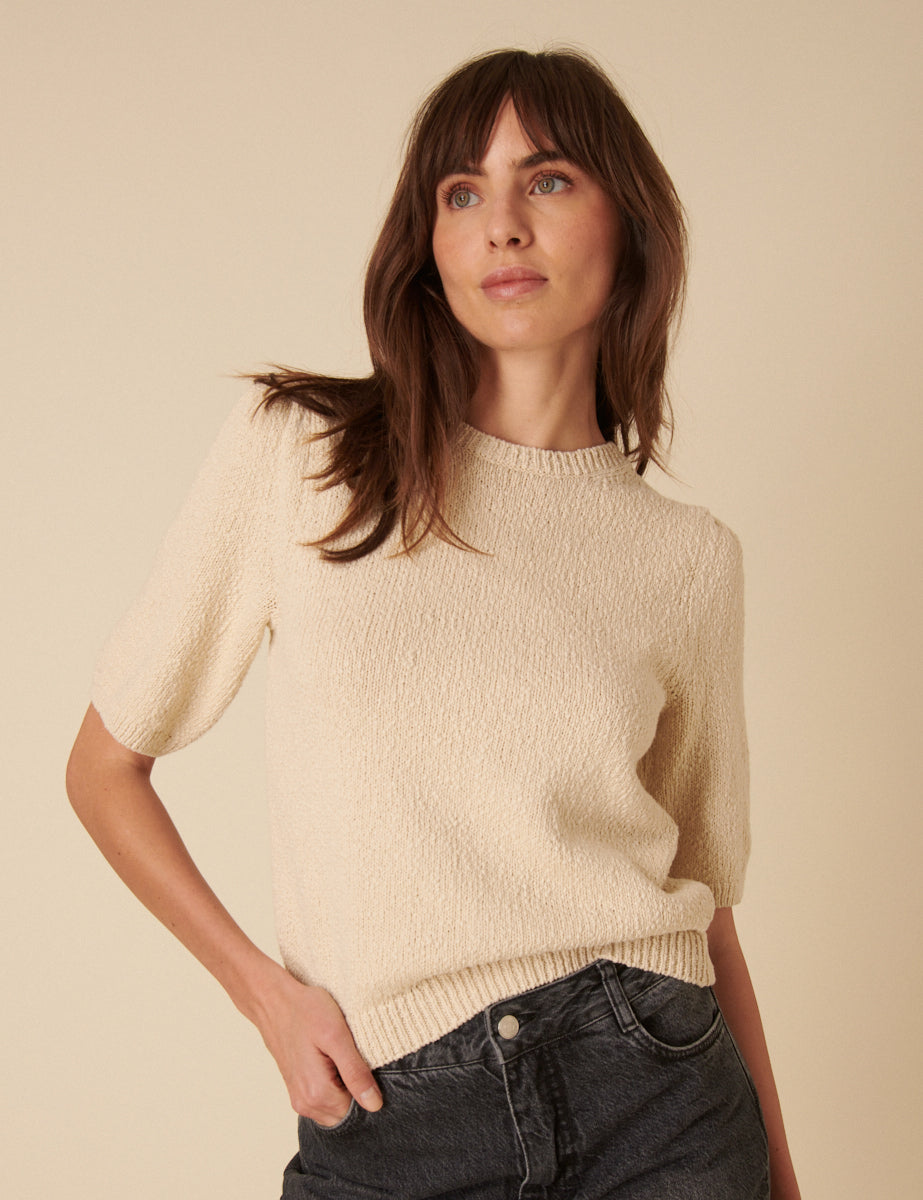 Cream Knitted T-Shirt