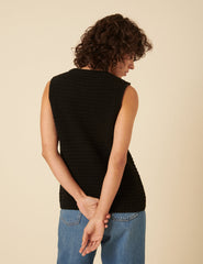 Black Textured Knitted Waistcoat