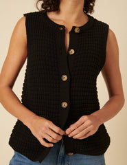 Black Textured Knitted Waistcoat