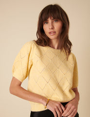 Butter Yellow Pointelle Knitted Top