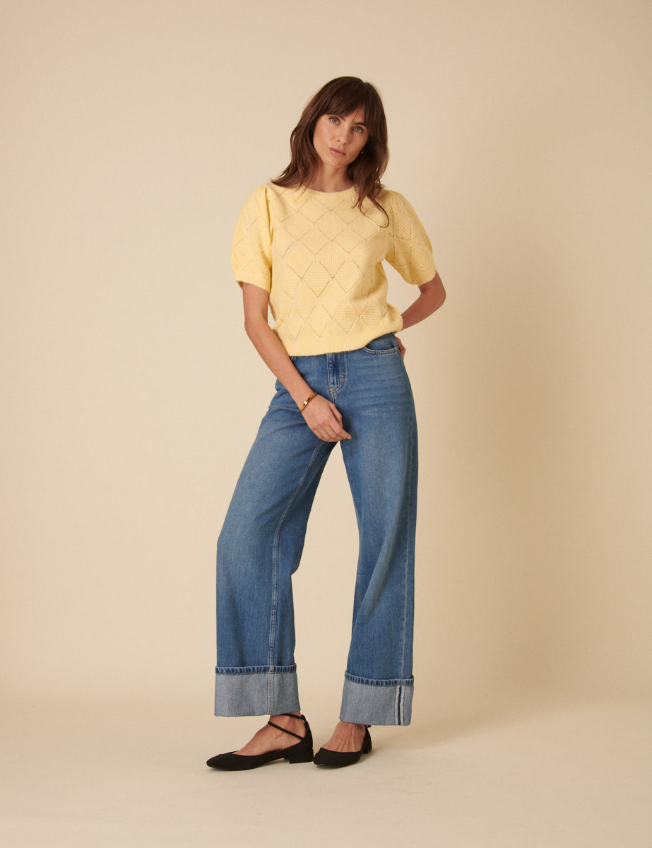 Butter Yellow Pointelle Knitted Top