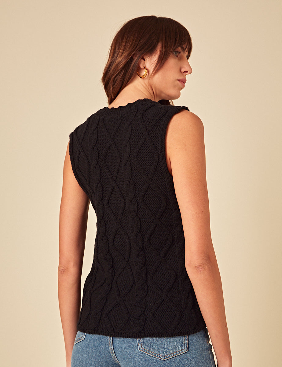 Black Floral Embroidered Knitted Waistcoat