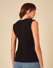 Black Floral Embroidered Knitted Waistcoat