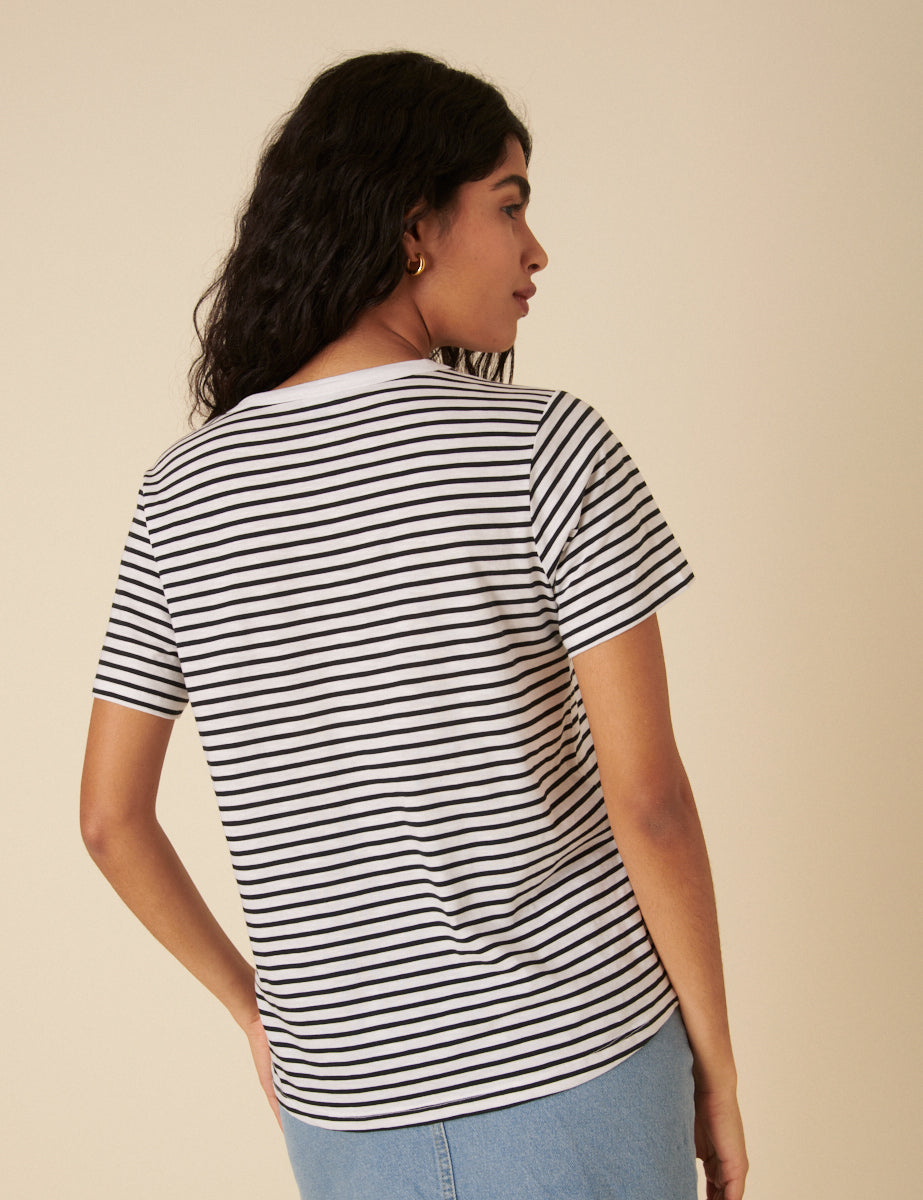 Black And White Striped Easy Fit T-Shirt