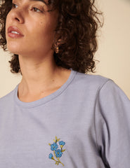 Blue Floral Embroidered T-Shirt