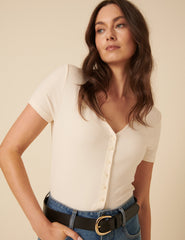 White Short Sleeve Jersey Top