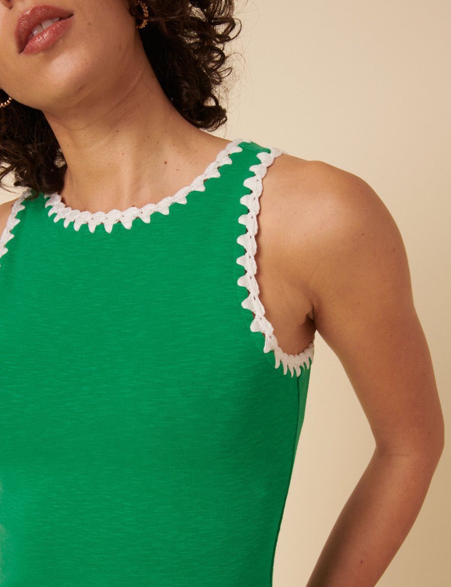 Green Crochet Trim Racer Vest Top
