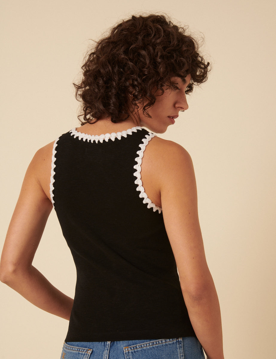 Black Crochet Trim Racer Vest Top