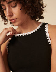 Black Crochet Trim Racer Vest Top