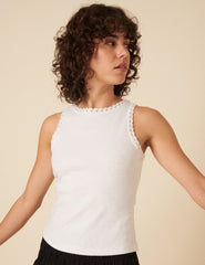 White Crochet Trim Racer Vest Top