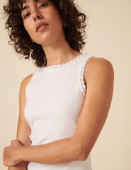 White Crochet Trim Racer Vest Top