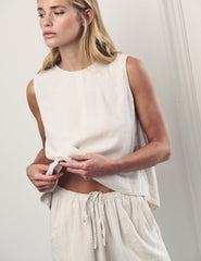 Cream Linen-blend Swing Top