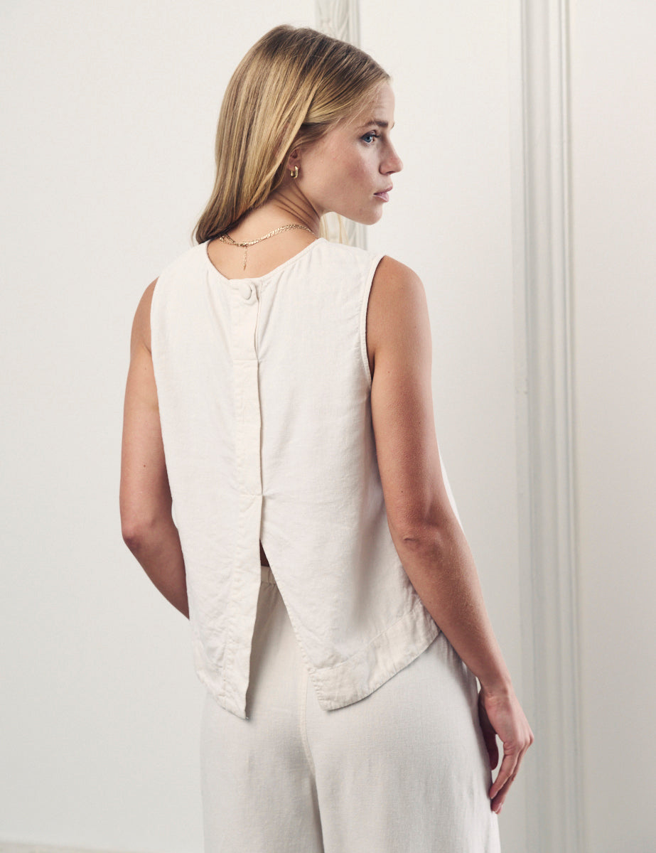 Cream Linen-blend Swing Top