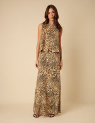 Leopard Linen-blend Swing Top