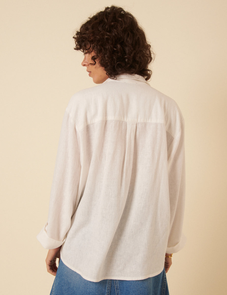 White Linen-blend Relaxed Shirt