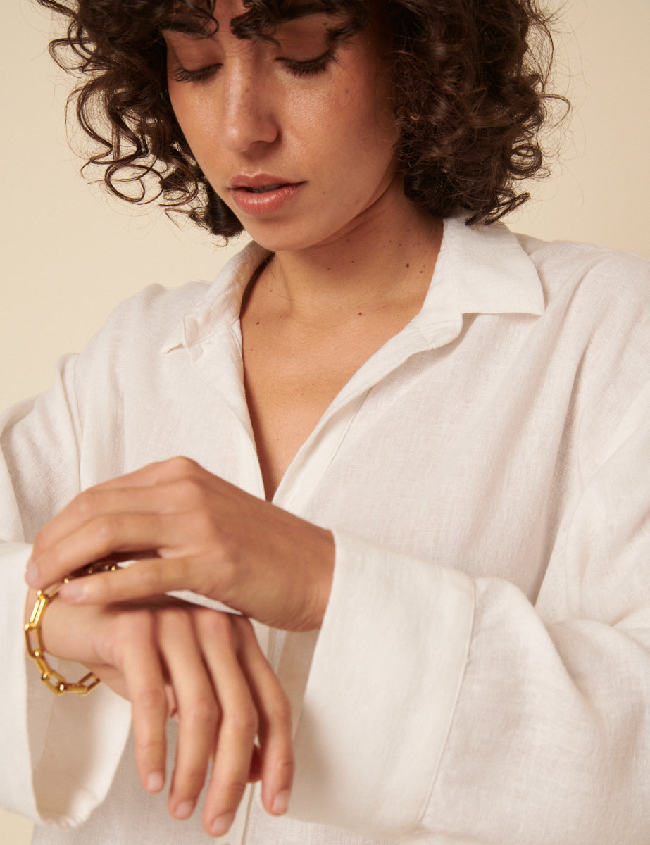 White Linen-blend Relaxed Shirt