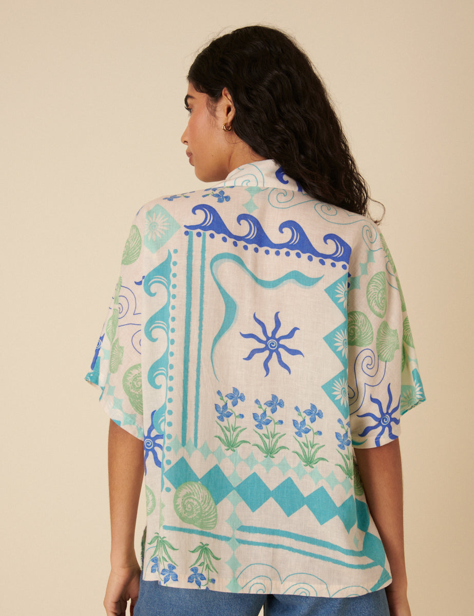 Cream Printed Relaxed Shirt