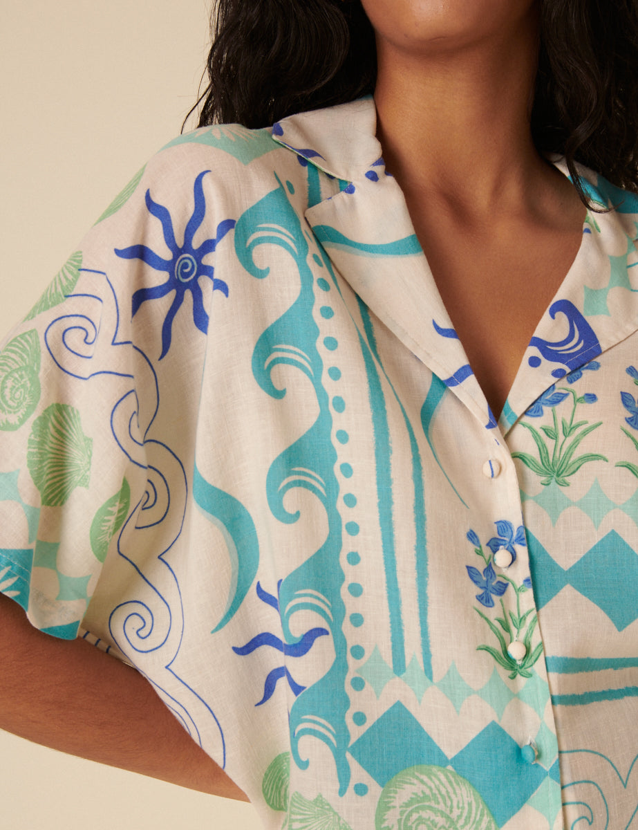 Cream Printed Relaxed Shirt