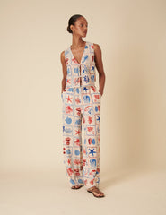 Cream Shell Print Tie Front Top