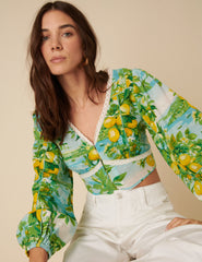 Green Lemon Print Crop Top