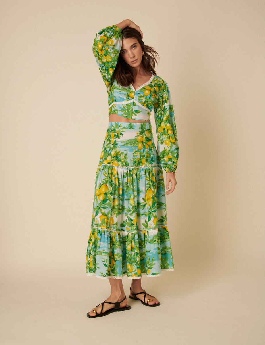 Green Lemon Print Crop Top