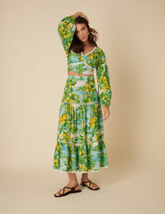 Green Lemon Print Crop Top