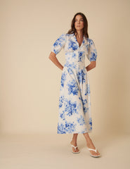 Blue Watercolour Floral Tailored Top