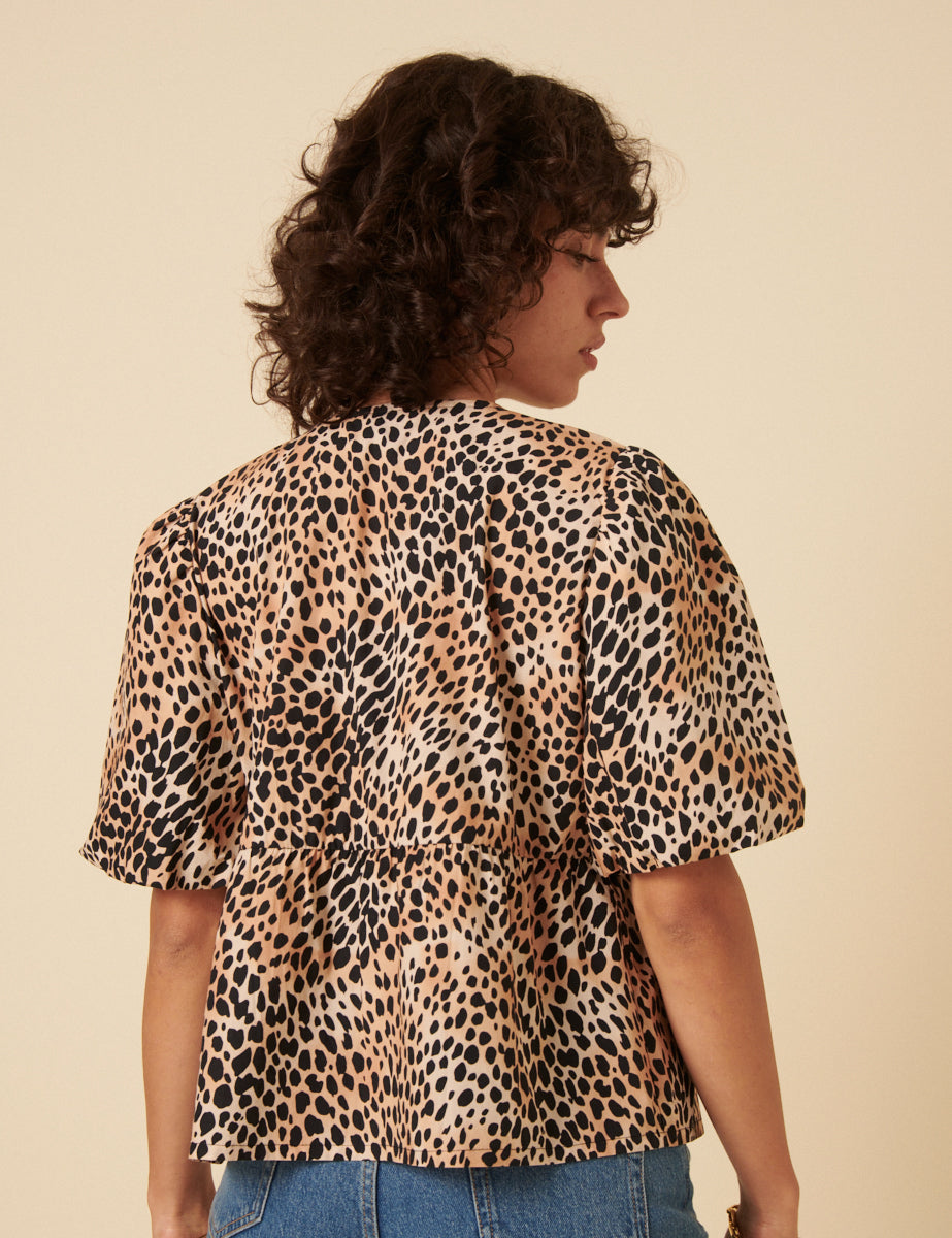 Leopard Print Tie Front Top