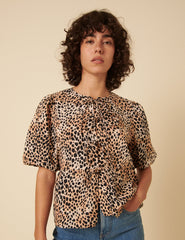 Leopard Print Tie Front Top