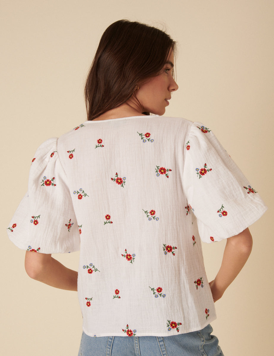 Cream Floral Embroidered Top