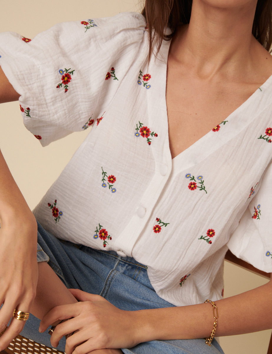 Cream Floral Embroidered Top