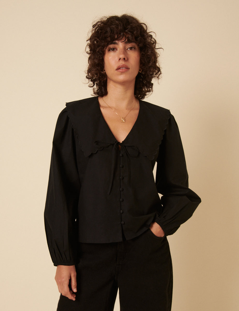 Black Long Sleeve Birdie Blouse