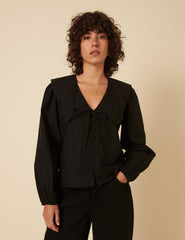 Black Long Sleeve Birdie Blouse